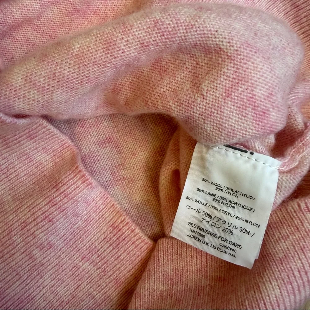 J. Crew Wool Bubblegum Pink Ruffle Sleeve Sweater Crew Neck Size Medium